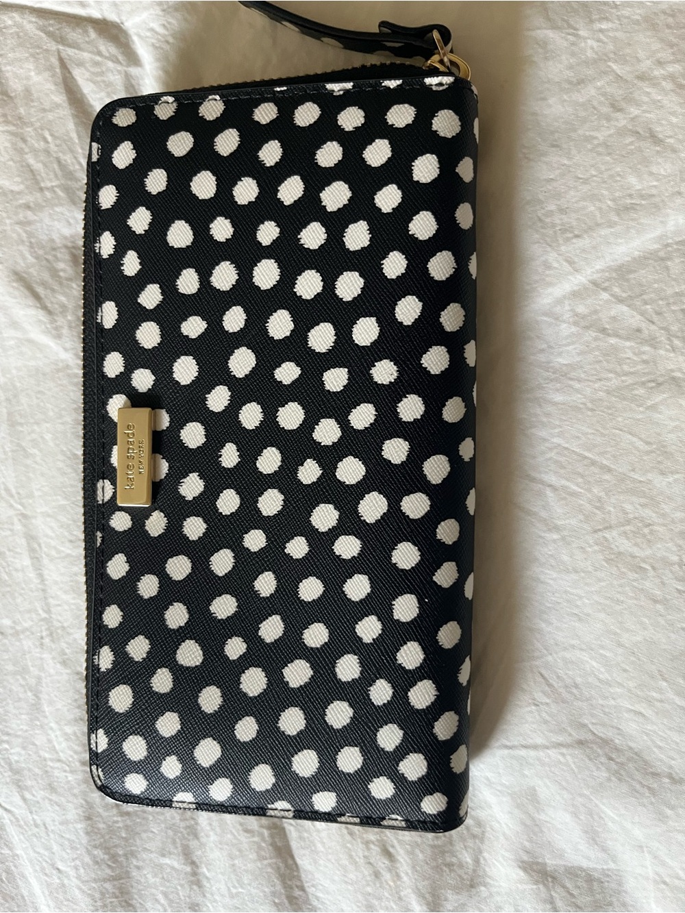 kate spade Black and White Polka Dot Zip Wallet